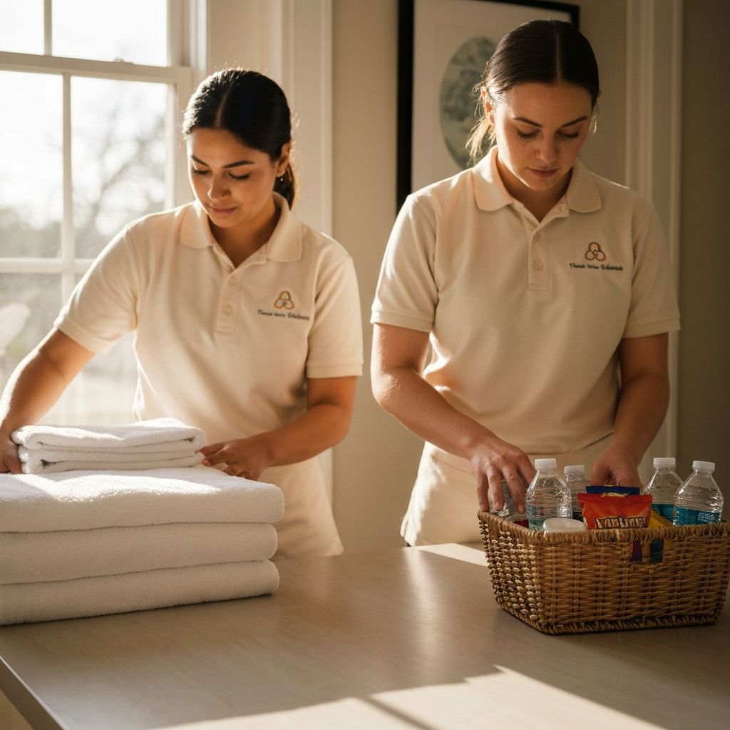 Two technicians staging a short-term rental