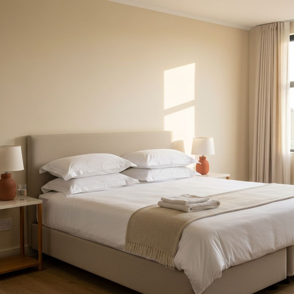 Hotel-grade made bed in a short-term rental