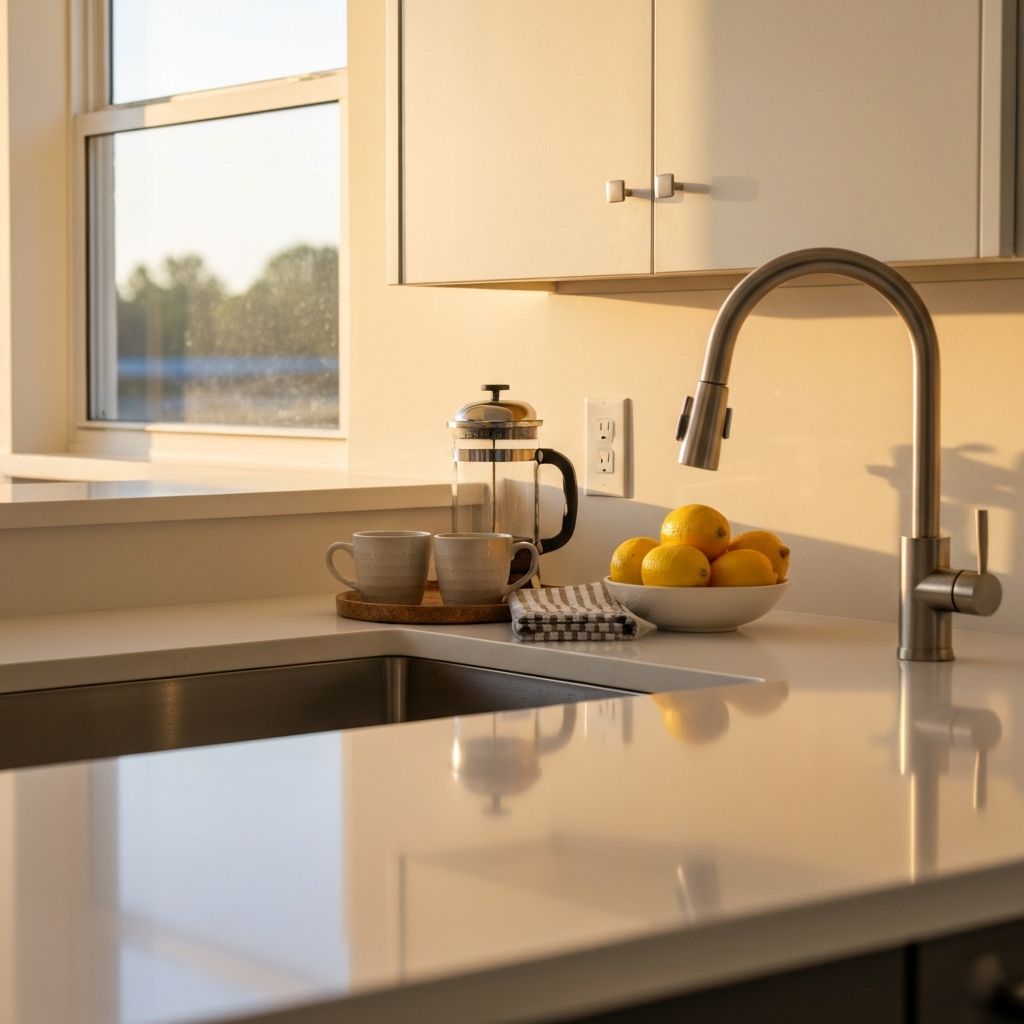 Spotless short-term rental kitchen with coffee station